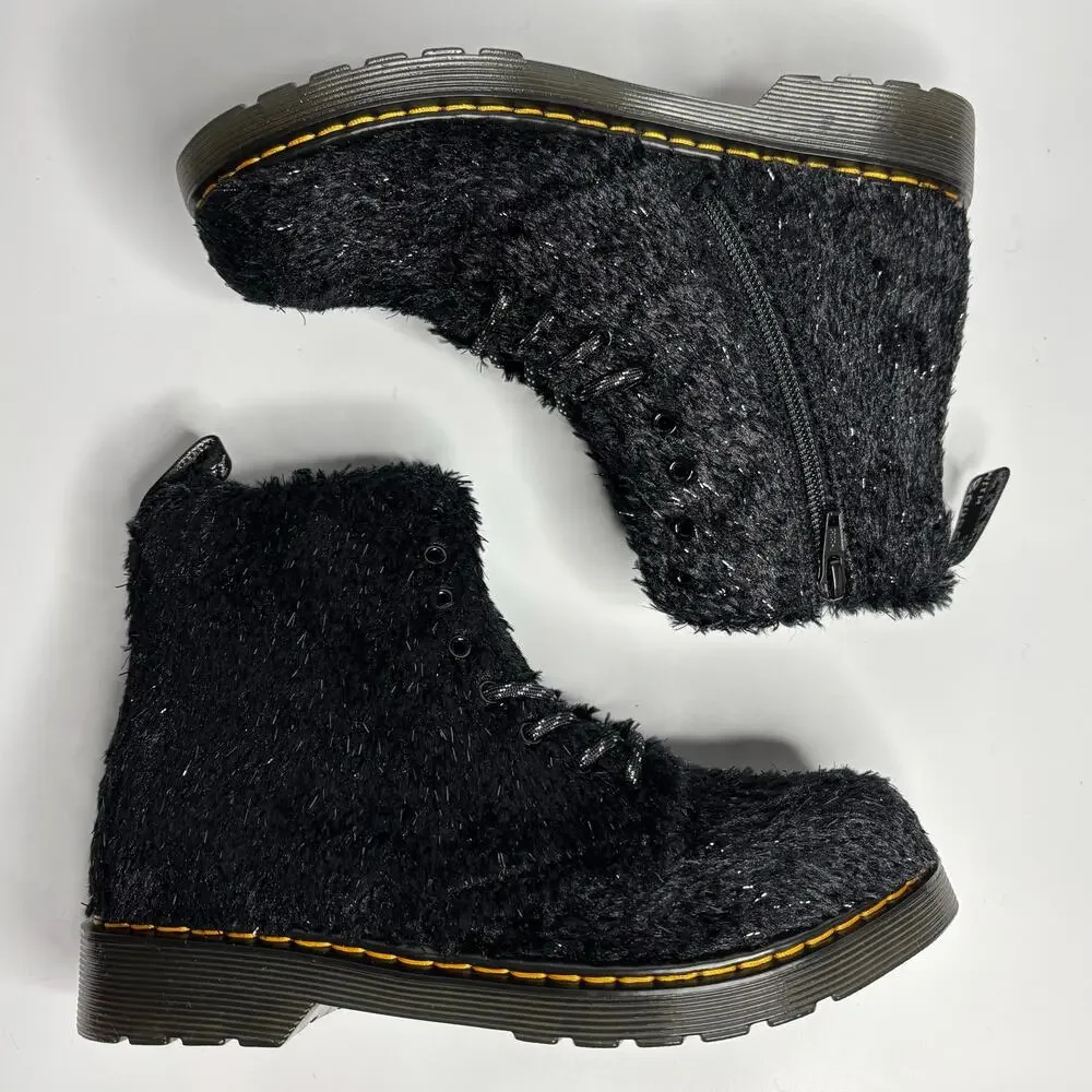 Dr. Martens Junior 1460 Pascal Tinsel Fur Lace Up Boots in Black